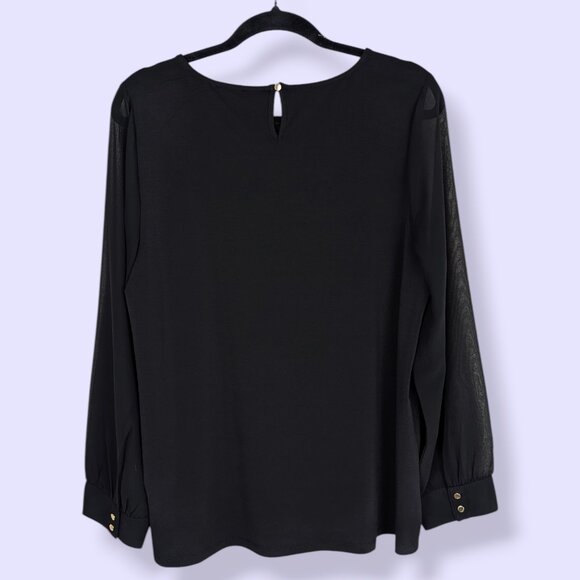 NWT Isaac Mizrahi NYC Black Sheer Sleeve Blouse - Picture 6 of 7